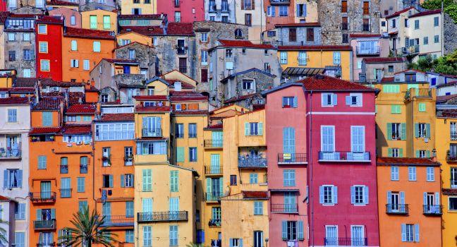 Colorful houses in Provence village of Menton.