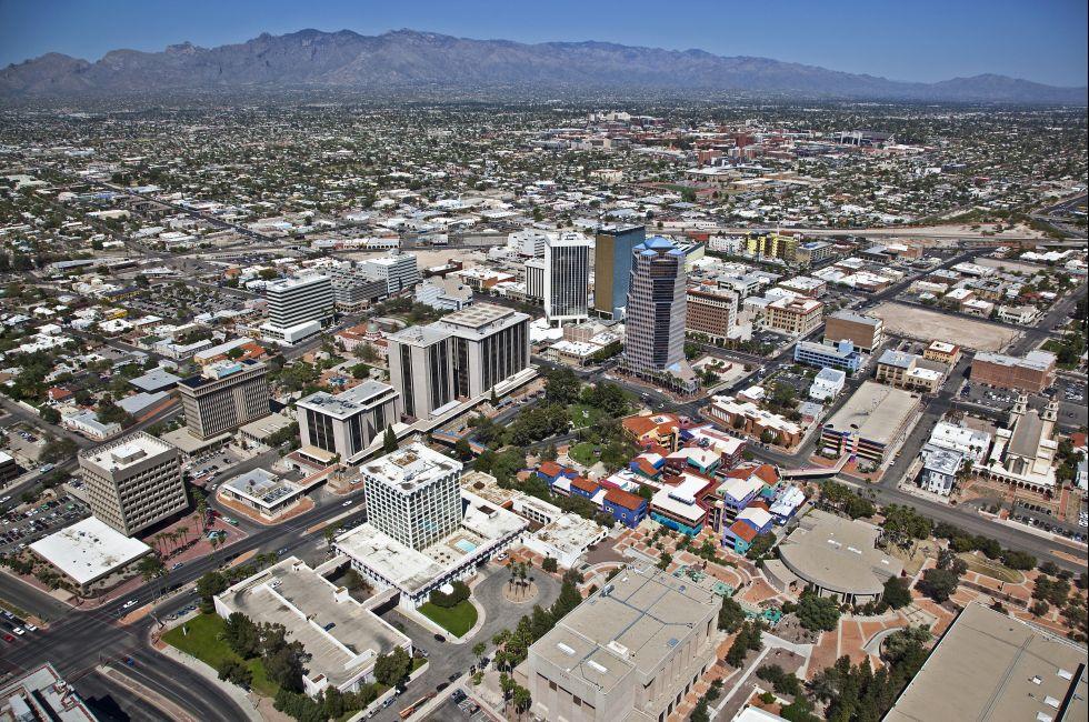 Aerial view of downtown Tucson, Arizona.