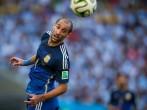 RIO DE JANEIRO, BRAZIL - July 13, 2014: Zabaleta of Argentina competes for the ball during the World Cup Final game between Argentina and Germany at Maracana Stadium. NO USE IN BRAZIL.
