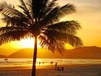 beautiful golden sunset on the beach of the city of santos in brazil