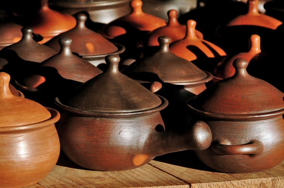 typical pottery pots from pomaire in chile; 