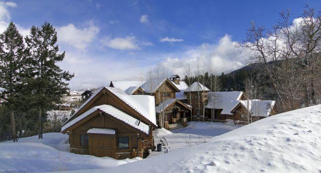Large houses in winter mountains,  above Vail Valley,Colorado;