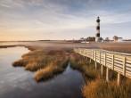 North Carolina Outer Banks Bodie Island Lighthouse Autumn Morning Marsh Boardwalk.
