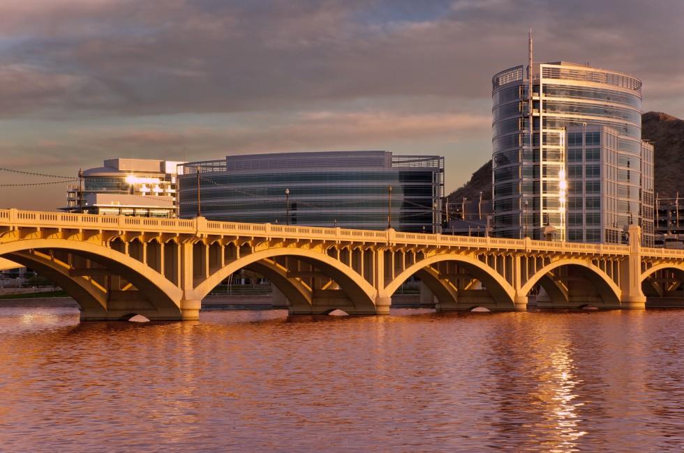 Mill Avenue Bridge across the Salt River in Tempe Arizona photographed at sunset.; Shutterstock ID 73008814; Project/Title: Arizona; Downloader: Fodor's Travel