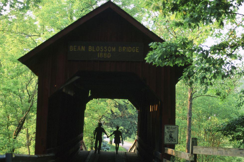 The Beanblossom Covered Bridge crosses Beanblossom Creek on Covered Bridge Road; Brown County.