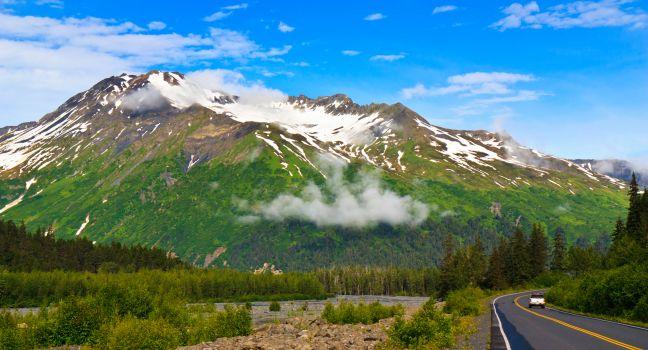 Scenic view of Alaska highway from Seward to Exit Glacier.