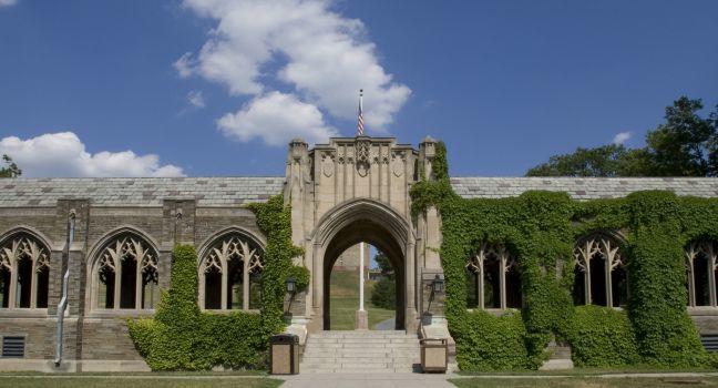 Beautiful ivy covered arched windows on the grounds of Cornell University in Ithaca, New York.
