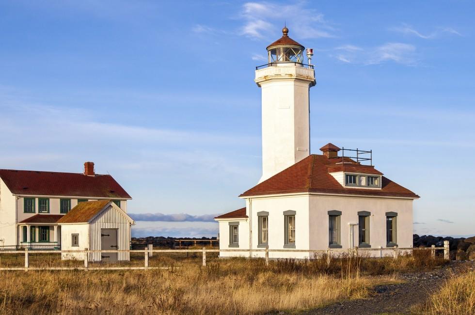 Historic lighthouse in the early morning.  Location: Port Townsend, Washington state.