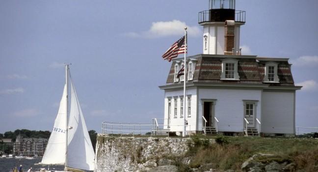 Rose Island Lighthouse, Naragansett Bay, Newport, Rhode Island, USA