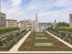 View of the Lower Town with the spire of the City Hall seen from the Mont des Arts (Arts Mountain) in Brussels, Belgium