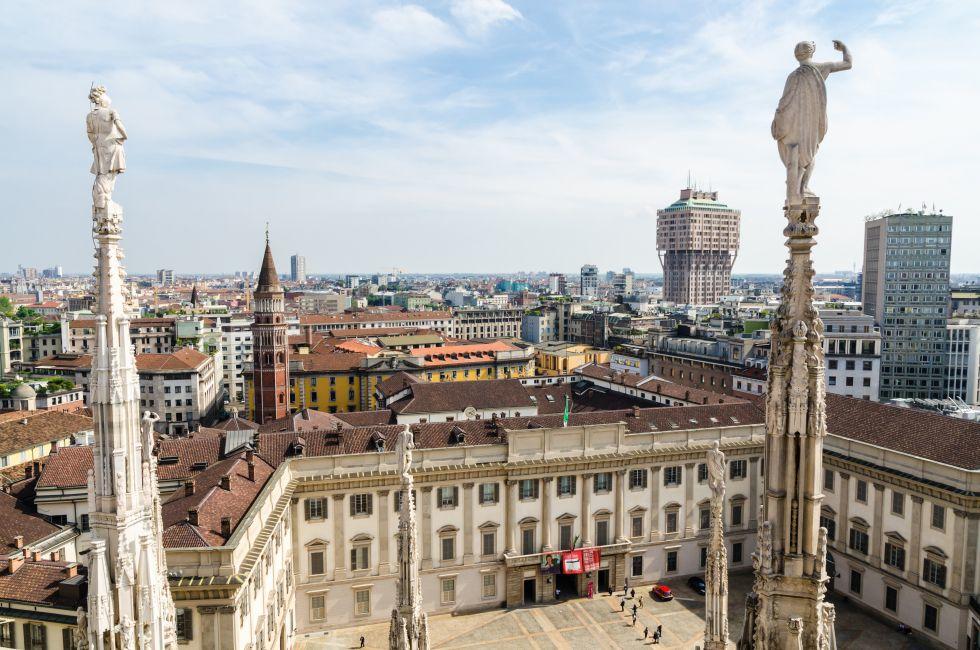 Skyline of Milan, seen from the Duomo di Milano, Italy