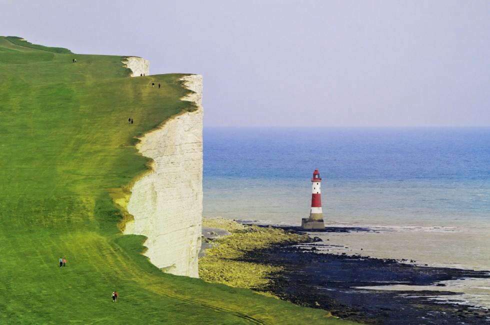 Lighthouse and the white cliffs of south England;