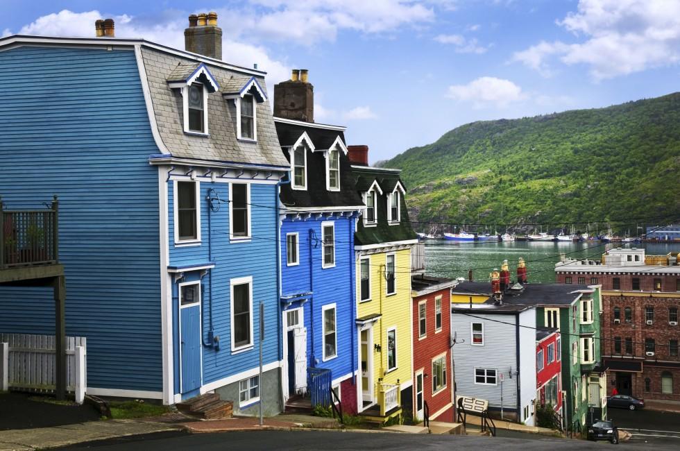 Street with colorful houses near ocean in St. John's, Newfoundland, Canada; 