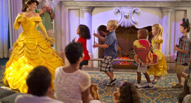 Each portraying a character from the Disney animated classic  &quot;Beauty and the Beast,&quot;  Magic Kingdom guests join Belle and Lumiere for a fun-filled storytelling adventure at Enchanted Tales with Belle. The interactive character experience is part