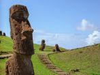  South America. Easter Island.  Mountains. Statues.