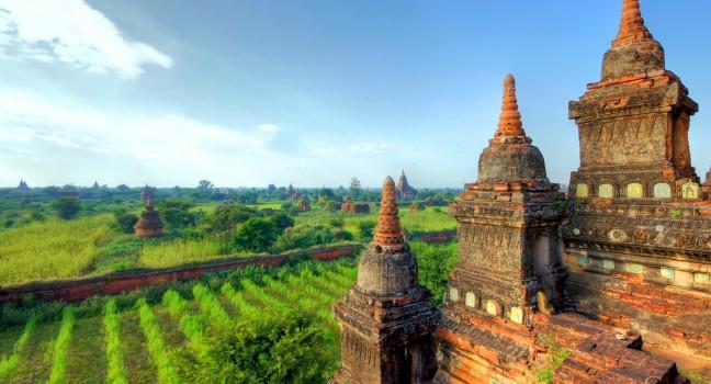 A view at the temples of Bagan in Myanmar,  Asia.