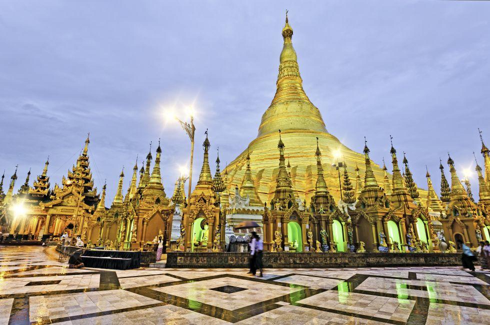 rainy morning at Shwedagon Pagoda(Great Dagon Pagoda) in Yangon, Myanmar.