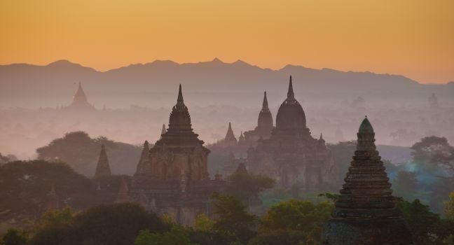 Sunrise over ancient Bagan, Myanmar.
